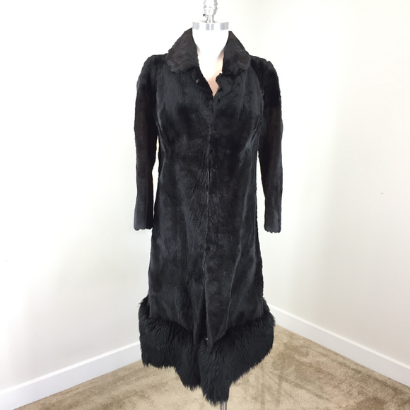 VTG XS S Cornelius Black Kangaroo Fur Long Coat